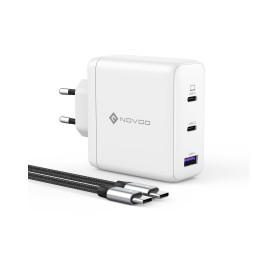 NOVOO Chargeur USB-C GaN III 120W Rapide, Chargeur Universel PPS 3 Ports Compact avec 1 Câbles PD 100W Type-C, pour MacBook Pro 