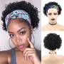 Perruque bandeau cheveux humains pour femmes, Perruque Cheveux Humains bouclée densité 150% Short Curly Headband Wig (noir)