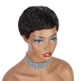 Fereowth Perruque Femme Naturelle Courte Pixie Perruque Courte en Cheveux Humains Short Human Hair Wig with Bangs Droit Brésilie