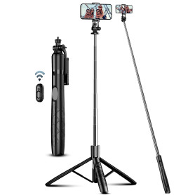 163.5CM Perche à Selfie, Trépied Smartphone, Extensible Selfie Stick Trépied de Téléphone avec Télécommandeet Support pour Télép