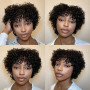 Vikiwmlq Perruque Afro Courte Naturelle Frisée en Cheveux Humains avec Frange - Bouclé - 130% Densité - Taille Moyenne - Noir
