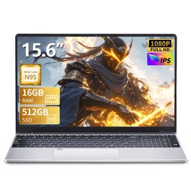 15,6" FHD Ordinateur Portable CPU N95 16 Go DDR4 RAM, 512 Go SSD Déverrouillage Par Empreinte Digitale Clavier Rétroéclairé Win1