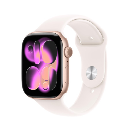 Apple Watch Series 11 [GPS 46 mm] Montre connectée avec boîtier Or Rose et Bracelet Sport Rose Tendre. Score de Sommeil, Moniteu