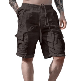 PADOLA Short Homme Coton Lin Bermuda avec 4 Poches Été Plage Cargo Shorts et Bermudas Taille Elastique Short de Travail Cordon d