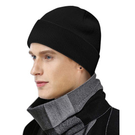 MOBIUSPHY Bonnet d'hiver pour homme et femme - En laine - Noir - Design classique - Moderne - Doux - Élastique - Respirant