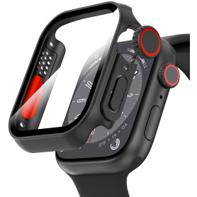 Diruite Protection Écran pour Apple Watch SE 3/2/1 /Series 6 5 4 44mm Coque,HD Apparence Créative Ultra Mince PC+Verre Trempé Ca
