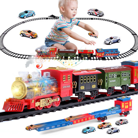 Ensemble de Train Electrique Classic à Vapeur pour Enfants 3-12 Ans - Lumières et Son - Cadeaux de Noël et du Nouvel An