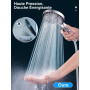 YEAUPE PRO Pommeau de Duche avec tuyau 1,6M, Pommeau de Douche Anti calcaire Grand (⌀130mm), Economie Deau, 6 types de jets, Hau