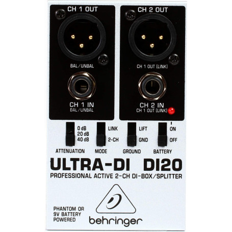 Behringer Ultra-DI / DI20 Boîtier d'injection / Splitter actif 2 canaux (Import Royaume Uni)