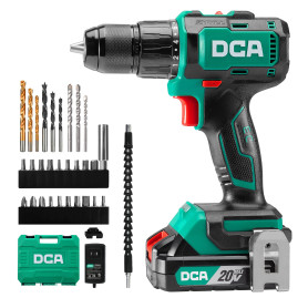 DCA Perceuse à percussion sans fil 20V Brushless, 55Nm de couple max, mandrin tout métal 13mm, 18+1+1 réglages de couple (0–450/