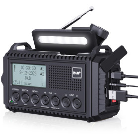 Radio Numérique Dab+/Dab/FM, Radio Solaire Portable avec Manivelle, 5000mAh Batterie Rechargeable, Écran LCD, Port USB, Prise Ca