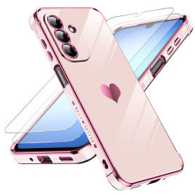LeYi Coque pour Samsung A17 / A 17 5G avec 2 Verre Trempé Silicone Forme de Coeur d'amour, Housse Étui de Protection Antichoc An