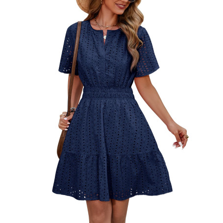 Yuson Girl Robe Femme Ete Robe Boheme Chic et Elegant Robe Short Robes à Manches Courtes de Plage Décontracté Casual Robe Col V 