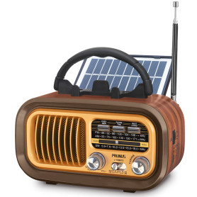 Poste Radio Vintage, PRUNUS J-150 AM/FM/SW Radio Portable Rechargeable avec Batterie 1200mAh et Piles D, Transistor Radio Blueto