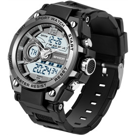 PINIDOUS Montre Homme Montre Digital Sport Homme M ilitaire étanche,Grand écran Analogique Digital Montre avec Alarme,LED,Chrono