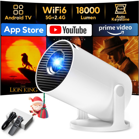 [App intégrée] Videoprojecteur 2025 Rétroprojecteur Portable Mini Projecteur, AKIYO O2 Projecteur Video Supporte 4K 1080P Auto K