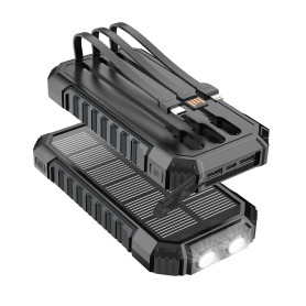 Batterie Externe Solaire 27000mAh – Chargeur Rapide 15W Chargeur Portable, 3 câbles intégrés avec Lampes Torches LED – 5 Sorties