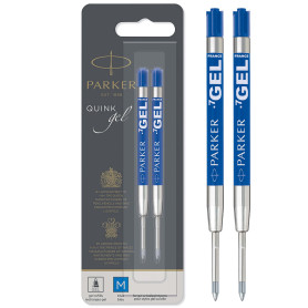 Parker recharges pour stylo gel | pointe moyenne (0,7 mm) | encre bleue QUINK | lot de 2