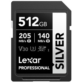 Lexar Silver Carte SD 512Go, UHS-I Carte SDXC Jusqu'à 205 Mo/s en Lecture, 140 Mo/s en écriture, V30, 4K UHD Video, U3, Classe 1
