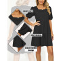 crazy bean Robe Ete Femme Mini Robe à Volants Taille Haute Manche Courte Bouffantes col en Carrée Été de Plage Bohème Chic Éléga