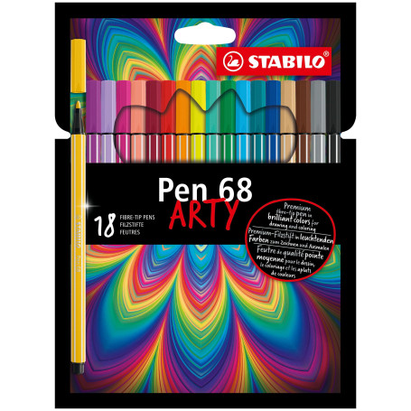 STABILO Feutre dessin Pen 68 - Etui carton ARTY x 18 feutres de coloriage pointe moyenne - gamme ARTY
