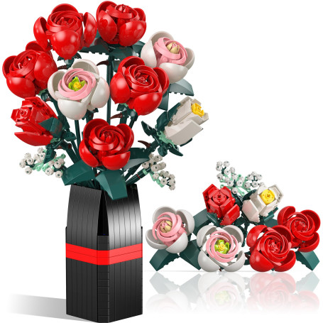 Ensemble de Blocs de Construction de Bouquet de Fleurs pour Enfants, Maison ou Bureau Décoration Artificielle de Roses, Cadeau p