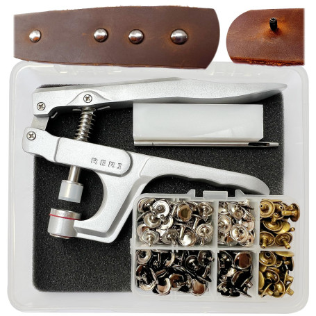 RERI Ensemble de rivets en cuir avec pince, rivets à pression en métal à double capuchon de 12 mm pour DIY, réparation artisanal