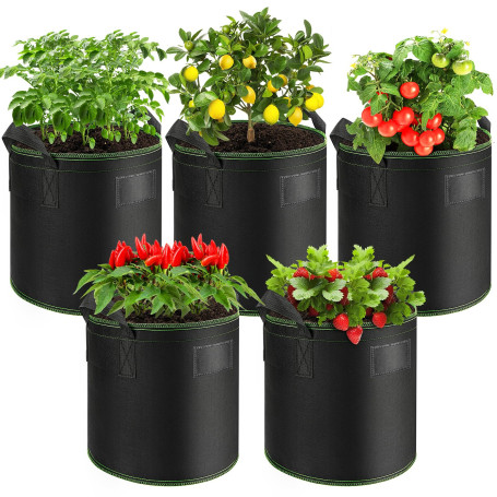 Enbagold Lot de 5 pots de culture avec poignées, pots tissus pour plantes, pommes de terre, tomates, légumes, radis, fraises