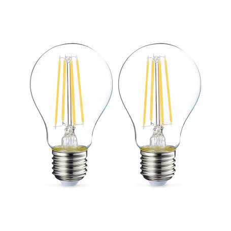 Amazon Basics Lot de 2 ampoules LED Culot Edison à vis E27 7 W (équivalent 60 W) Filament transparent Intensité non variable, bl