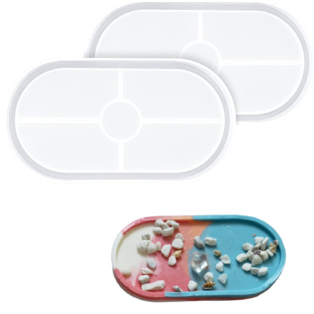 Moule en Silicone Transparent pour Plateau Ovale - 2 Pièces - Pour Résine Époxy, DIY Dessous-de-Verre