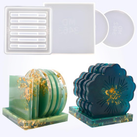 5 moules de dessous de verre en résine, sous-Verres Ronds et Carrés, Moules Pour Table DéCoration Coaster Tapis De Bol, pour Mak