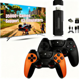 Mldnld Console Retrogaming 4K HDMI avec plus de 30 000 jeux classiques intégrés, console de jeux 2 manettes sans fil, 23 émulate