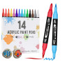 VynyQoo 14 Couleurs Marqueur Peinture Acrylique, Feutres Acrylique, Stylos de Peinture à Double Pointe, Feutres Coloriage Adulte