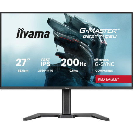 iiyama Ecran G-Master Red Eagle, GB2771QSU-B1, Fast IPS, QHD@200Hz, 0.5ms,350cd, Haut-parleurs, HDMI/DP/USB (2 x3.2 + 2X Type C)