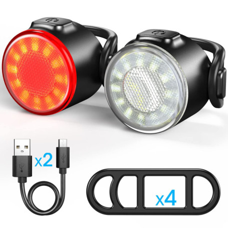 Lumiere Velo, USB Rechargeable Avant et Arrière Vélo Lumière, Eclairage Velo à LED étanche IPX5, 6 Modes D'éclairage, Adaptés po
