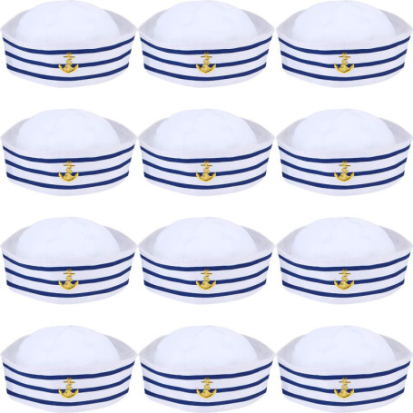 12 Pièces Chapeaux de Marin en Bleu et Blanc Chapeau de Capitaine pour Accessoire de Costume Fête de Déguisement (Style Délicat)