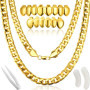 Gejoy Costume de Rappeur Hip Hop, Collier de Chaîne Faux d’Or Collier Chunky avec Plaqué Or pour Bouche Haut Bas Grilles de Dent