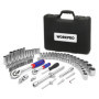 WORKPRO Coffret de Douilles et Embouts 108 Pièces avec Clés à Cliquet 1/2" et 1/4" (72 Dents), 2 Rallonges, Porte Embout et Univ