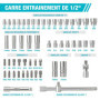 DURATECH Coffret de Douilles Embouts et Clés à Cliquet 108 pièces, Cliquet Réversible 1/2" et 1/4", Rallonges, Embouts, Douilles