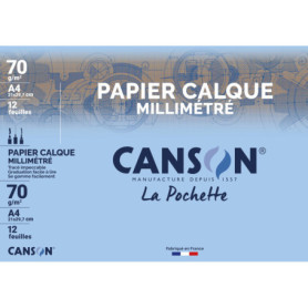 CANSON - Pochette 12 feuilles de papier calque millimétré bistre - A4 - 70g/m²