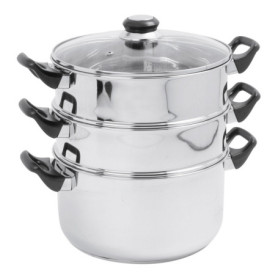 Crealys 503443, Cuit Vapeur Inox diam. 24 cm - 3 niveaux + couvercle verre - tous feux dont induction