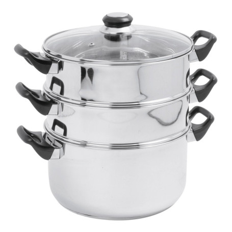 Crealys 503443, Cuit Vapeur Inox diam. 24 cm - 3 niveaux + couvercle verre - tous feux dont induction