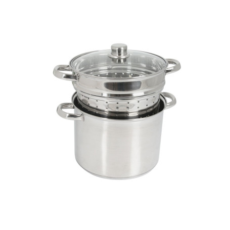 Crealys 504626, Cuit-pâtes Olympe 8 litres Inox, diam. 24 cm - couvercle en verre et panier à pâtes / légumes - tous feux dont i