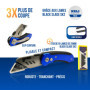 KELI - Cutter utilitaire professionnel, couteau pliant + 10 Lames Black Blade SK2 (Durée de vie 3 fois supérieure), Alu + Gomme,