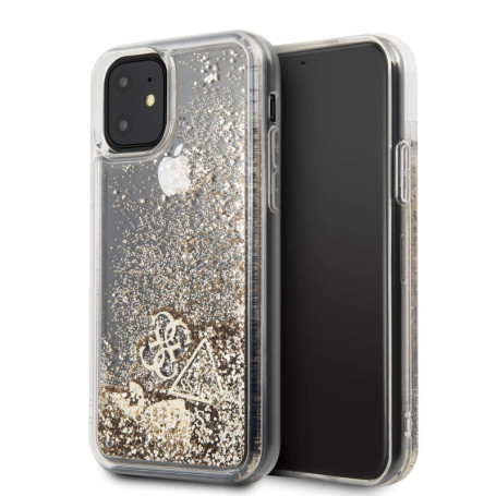 Guess GUHCN61GLHFLGO Coque de Protection pour iPhone 11 Motif cœurs à Paillettes Doré