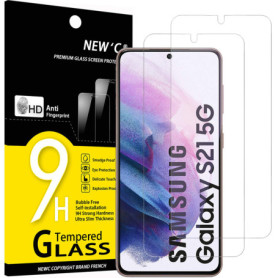 NEW'C Lot de 2, Verre Trempé pour Samsung Galaxy S21 5G (6.2), Film Protection écran -sans Bulles d'air -Ultra Résistant (0,26mm