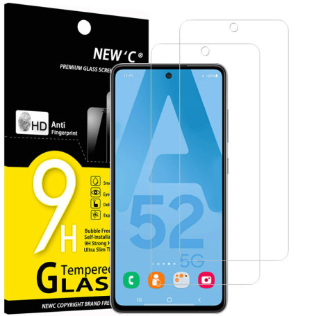 NEW'C Lot de 2, Verre Trempé pour Samsung Galaxy A52, A52 5G, A52S 5G, Film Protection écran -sans Bulles d'air -Ultra Résistant