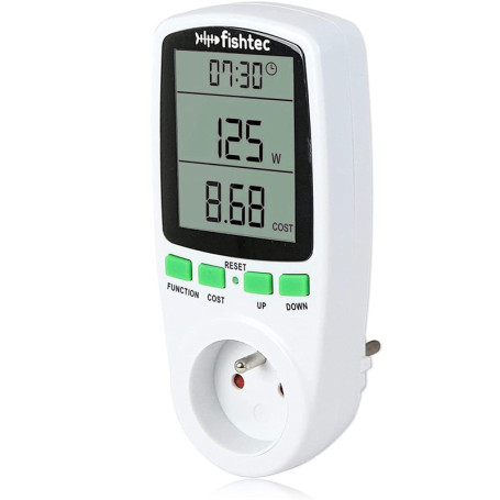 Wattmètre - Compteur de Consommation Électrique - FISHTEC ® - Prise Contrôle Cout Consommation Electrique - Prise Compteur d'Éne