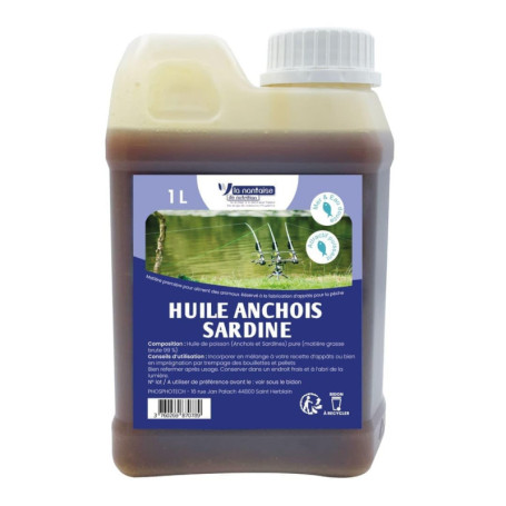 HUILE ANCHOIS SARDINE - Bidon 1 L - La Nantaise de Nutrition - Pour appâts, bouillettes, pellets et amorces - Attractif puissant