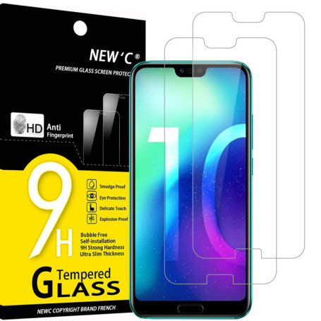 NEW'C Lot de 2, Verre Trempé pour Honor 10, Film Protection écran sans Bulles d'air Ultra Résistant (0,33mm HD Ultra Transparent